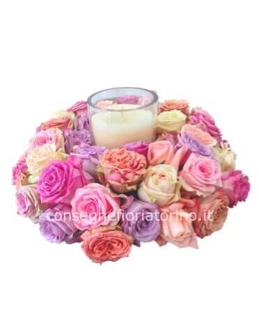 Coroncina di rose centrotavola con candela